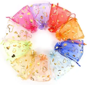 Stratalife Organza Bags Small Sheer Bags Mesh Bags Drawstring Organza Bags 4x6 Cute Jewelry Bags Party Favor Bags Wedding Return Bags Small Business Packaging 100PCS (Mixed Heart)