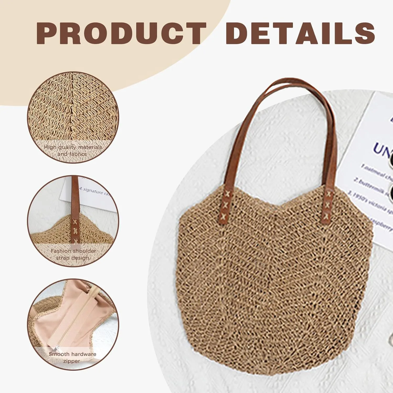 Straw Bag For Women Straw Totes Beach Bags Summer Woven Handmade Shoulder Bag Purse Buckets Totes Handbag