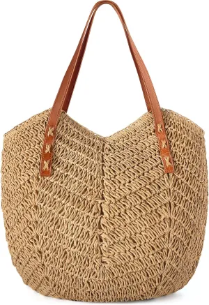 Straw Bag For Women Straw Totes Beach Bags Summer Woven Handmade Shoulder Bag Purse Buckets Totes Handbag