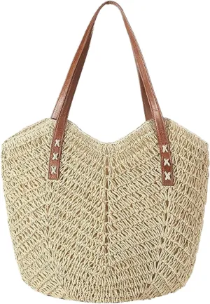 Straw Bag For Women Straw Totes Beach Bags Summer Woven Handmade Shoulder Bag Purse Buckets Totes Handbag