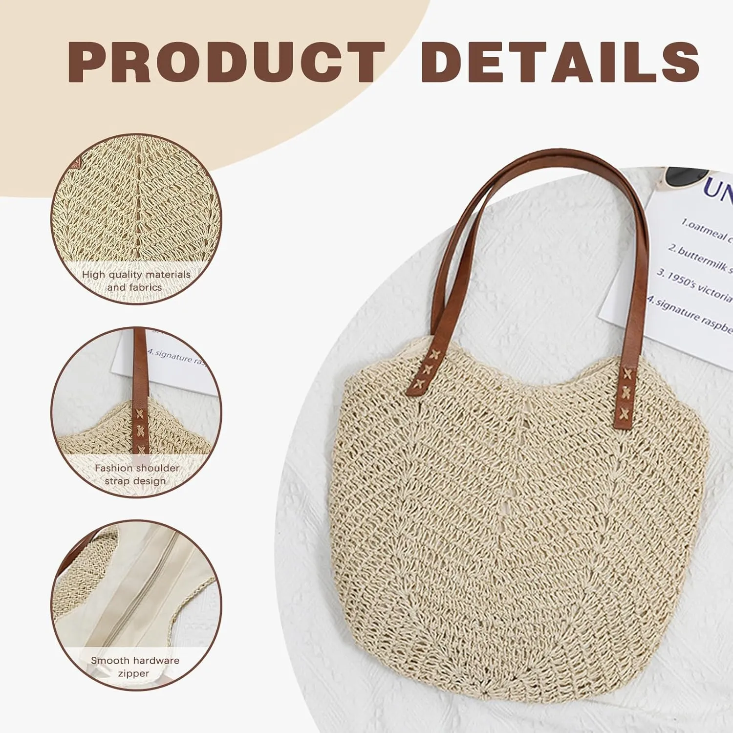 Straw Bag For Women Straw Totes Beach Bags Summer Woven Handmade Shoulder Bag Purse Buckets Totes Handbag