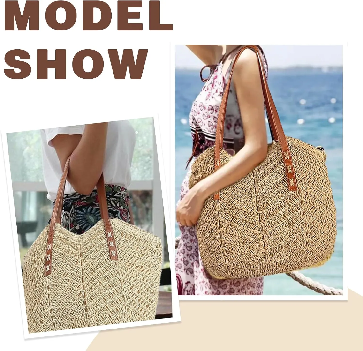 Straw Bag For Women Straw Totes Beach Bags Summer Woven Handmade Shoulder Bag Purse Buckets Totes Handbag
