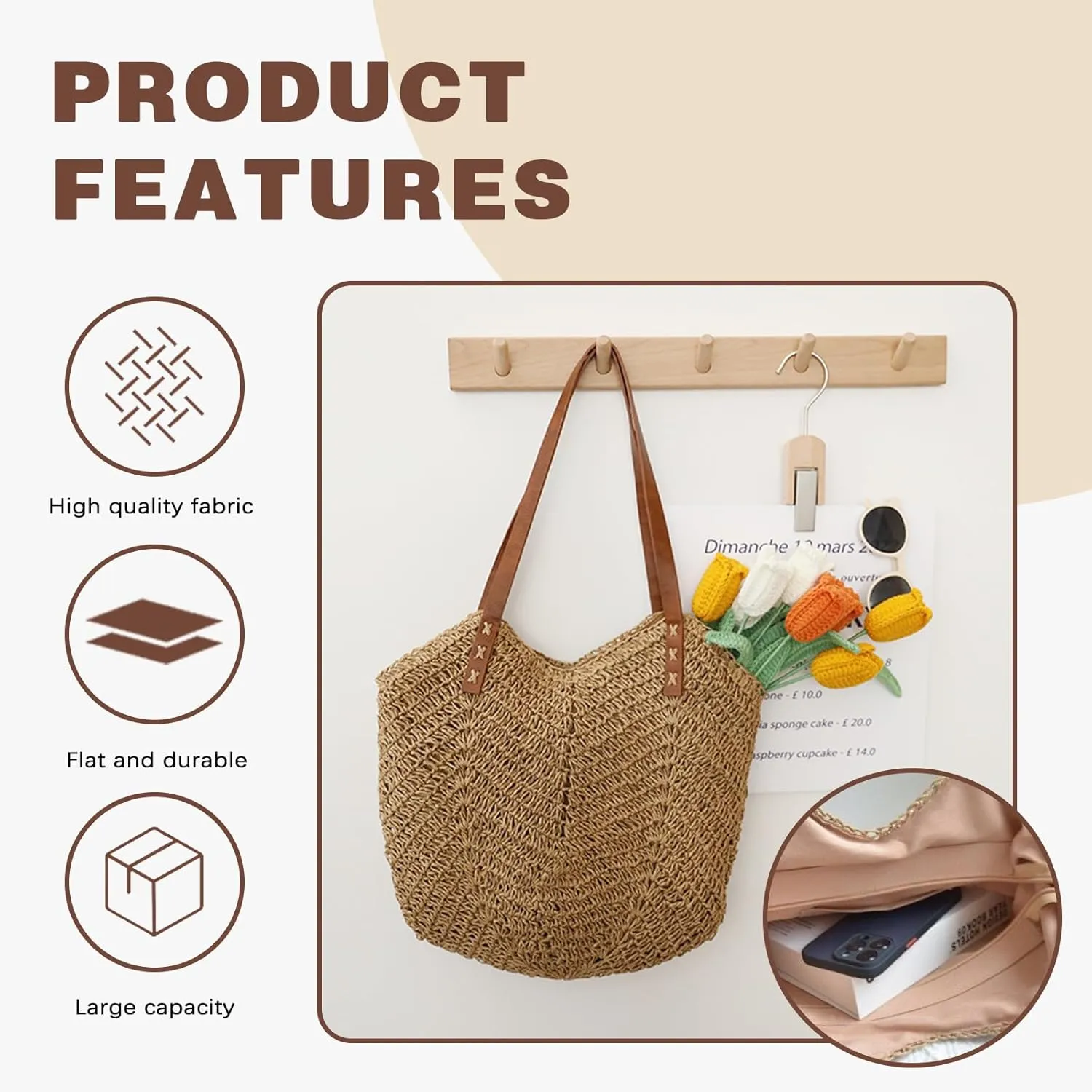 Straw Bag For Women Straw Totes Beach Bags Summer Woven Handmade Shoulder Bag Purse Buckets Totes Handbag