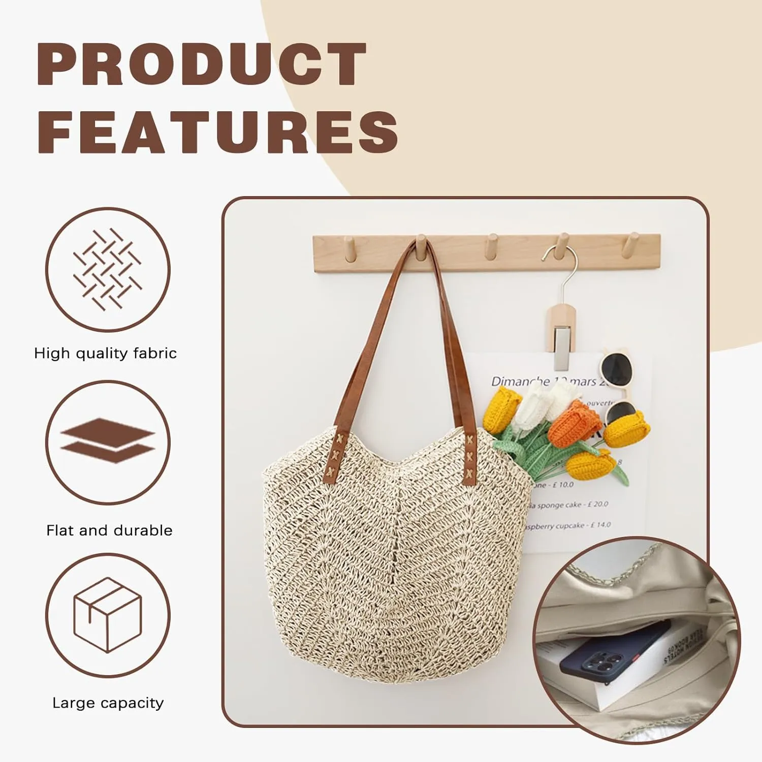 Straw Bag For Women Straw Totes Beach Bags Summer Woven Handmade Shoulder Bag Purse Buckets Totes Handbag
