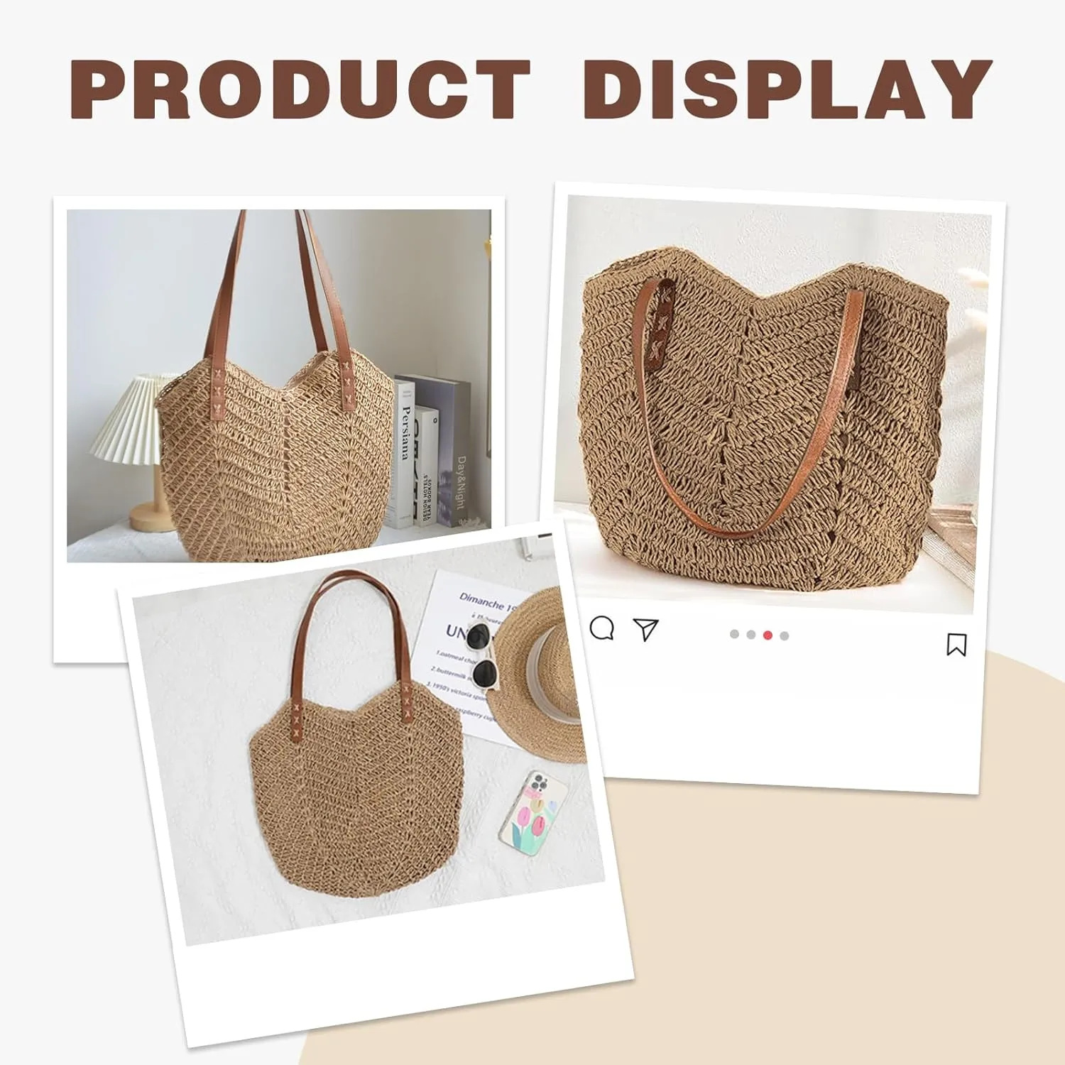 Straw Bag For Women Straw Totes Beach Bags Summer Woven Handmade Shoulder Bag Purse Buckets Totes Handbag