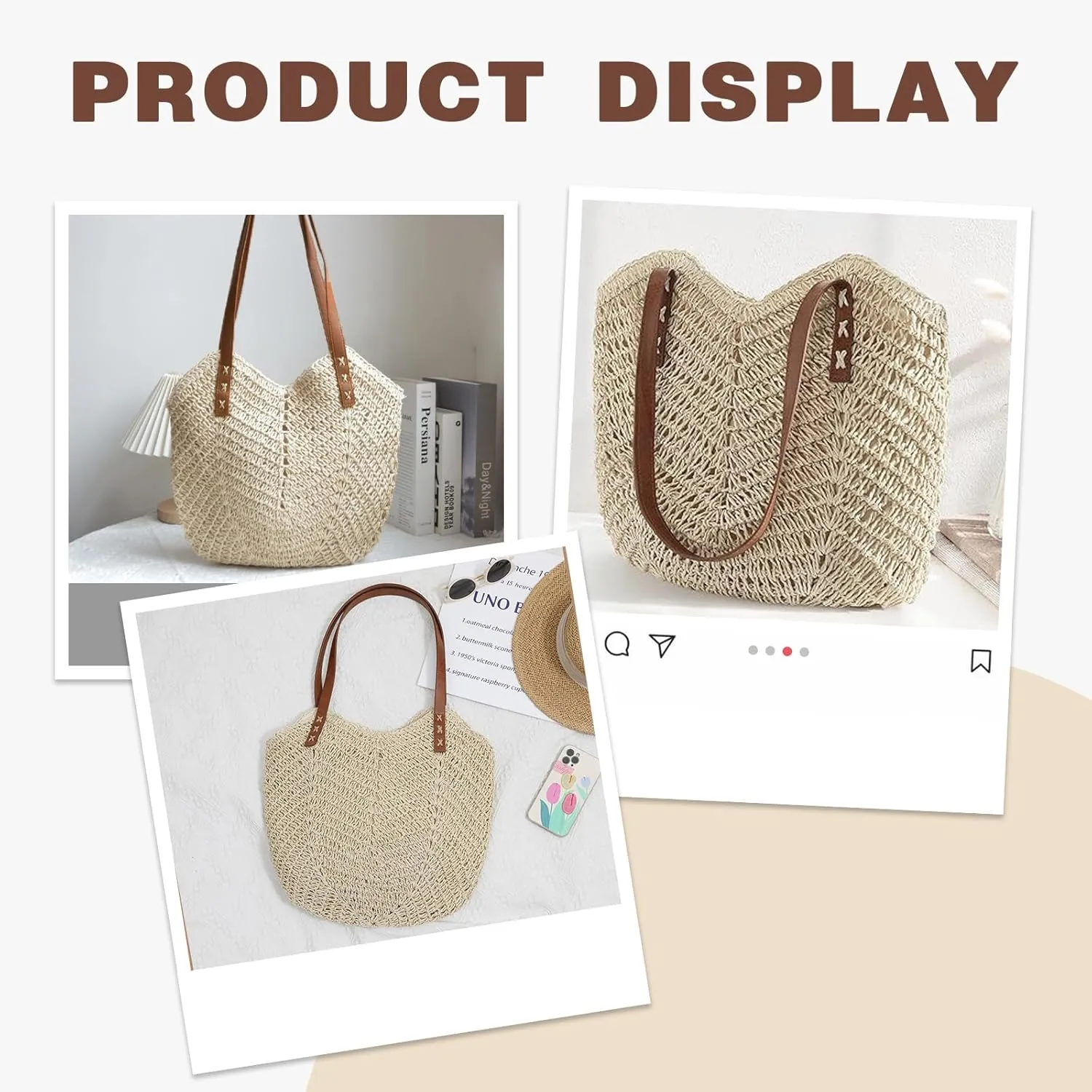 Straw Bag For Women Straw Totes Beach Bags Summer Woven Handmade Shoulder Bag Purse Buckets Totes Handbag