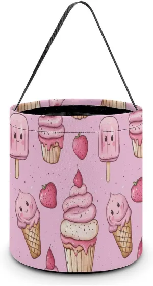 Strawberry Cupcakes And Ice Cream Halloween Candy Bag Candy Tote Bucket Gift Bags Party Supplies for Women Men