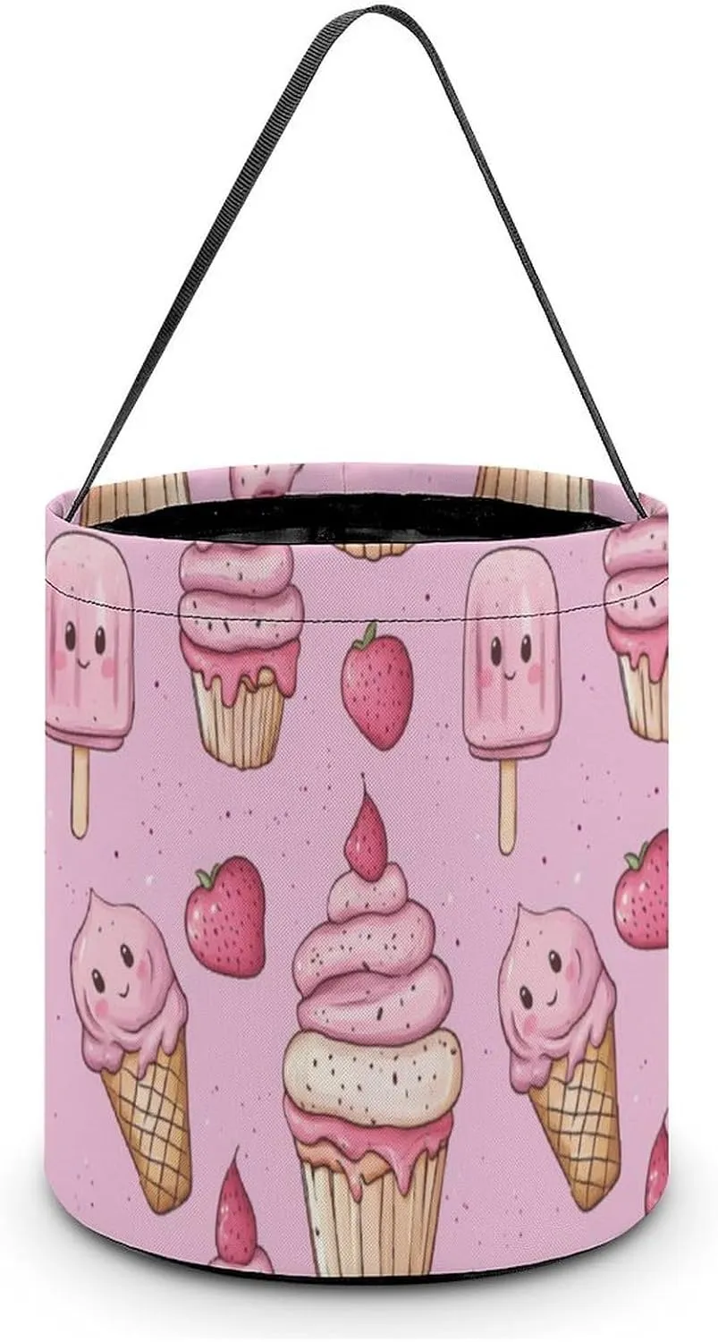 Strawberry Cupcakes And Ice Cream Halloween Candy Bag Candy Tote Bucket Gift Bags Party Supplies for Women Men