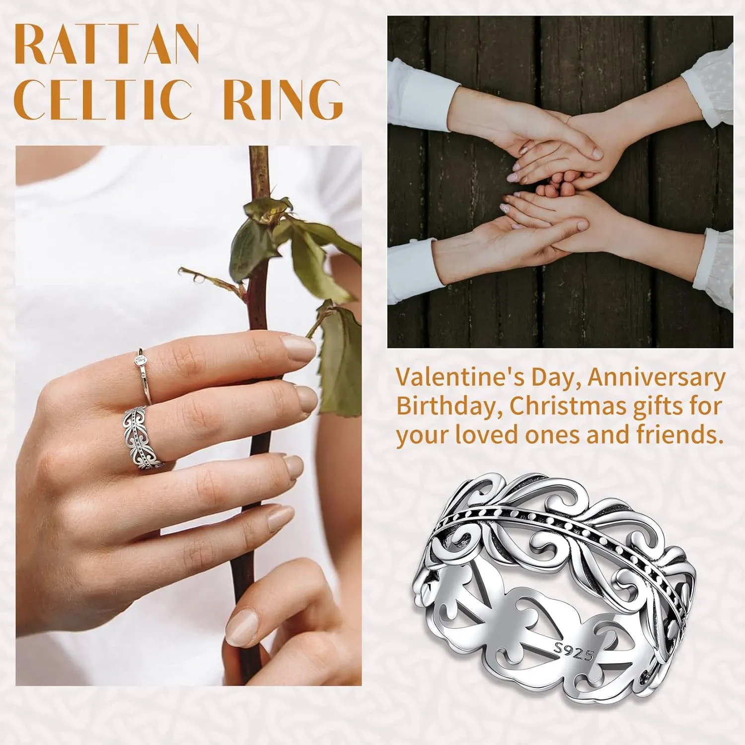 Suplight 925 Sterling Silver Celtic Knot Band Ring, 5mm 8mm Irish Celtic Finger Ring for Women Men Size 4-13 (with Gift Box)
