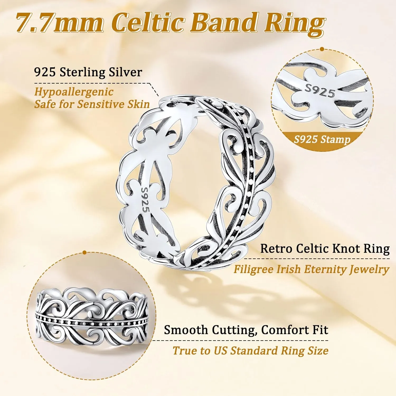 Suplight 925 Sterling Silver Celtic Knot Band Ring, 5mm 8mm Irish Celtic Finger Ring for Women Men Size 4-13 (with Gift Box)