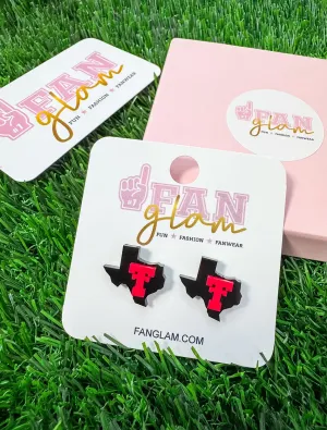 Texas Tech Vault Double T on State of Texas Acrylic Stud Earrings