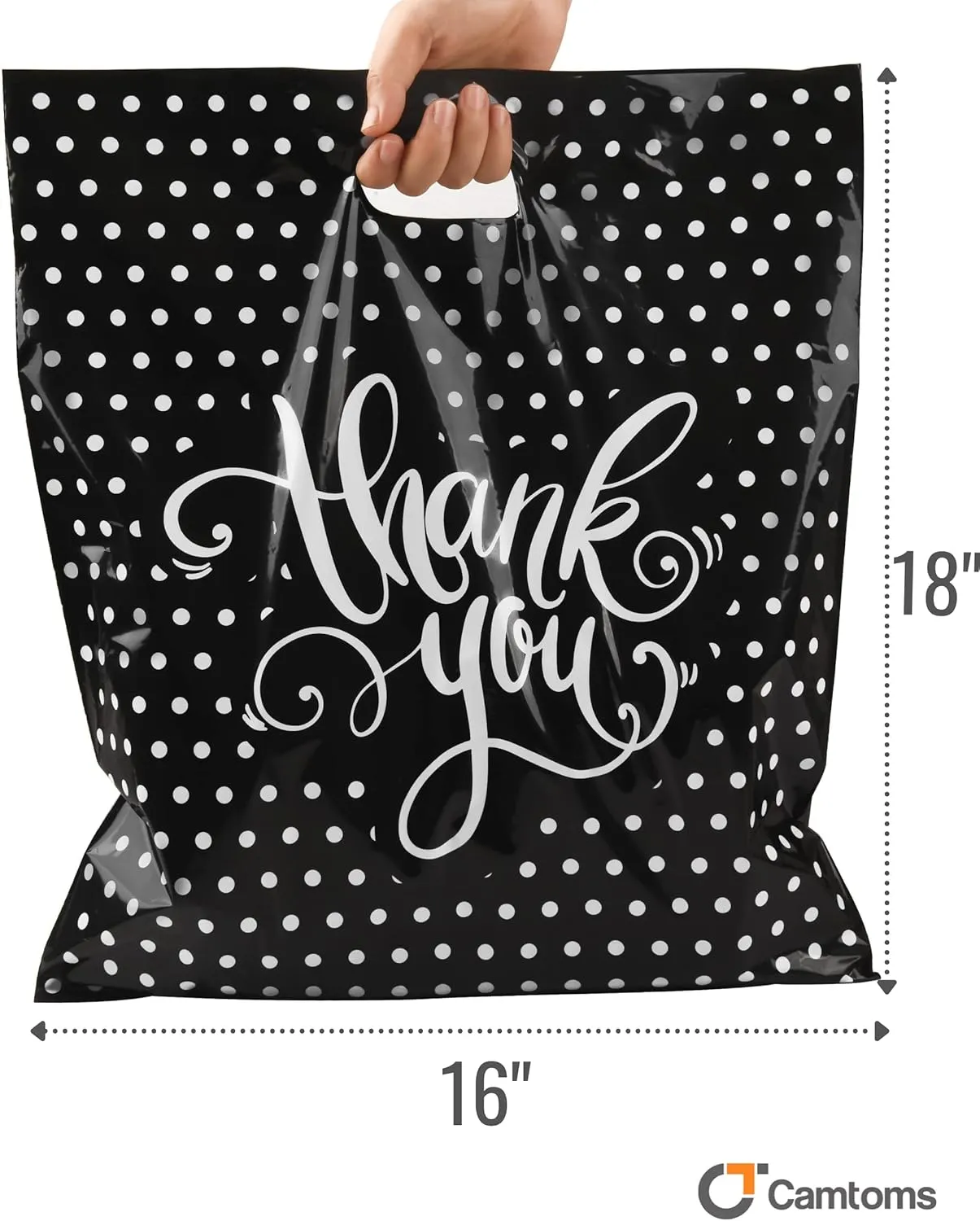 Thank You Bags For Business | Plastic Bags With Handles | Plastic Shopping Bags for Small Business | Small Plastic Gift Bags | Boutique Bags | Merchandise Bags 16x18 100pack