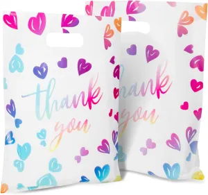 Thank You Plastic Bags for Business Small, 2.36Mil Boutique Merchandise Goodie Gift Bags with Handles for Birthday Party Favor and Retail Stores, 50Pcs 13.7 x 9.8 Inch