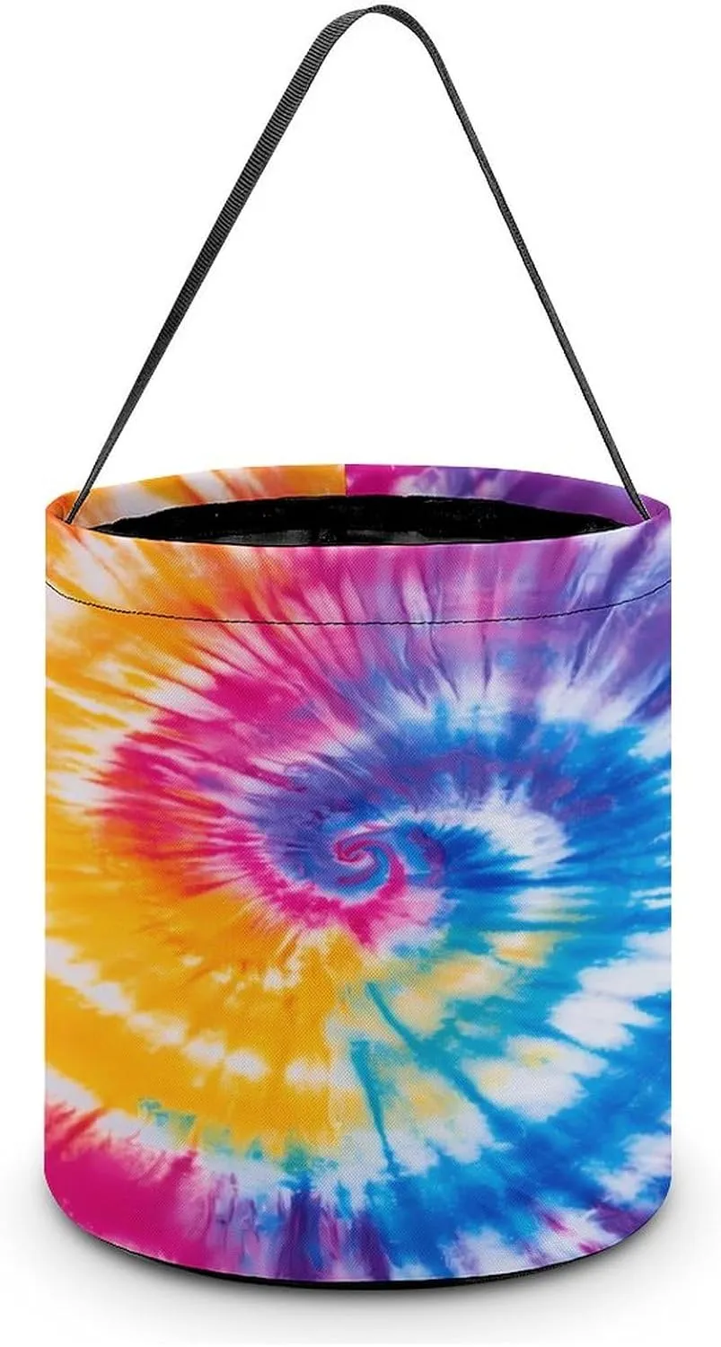 Tie Dye Colorful Rainbow Halloween Candy Bag Candy Tote Bucket Gift Bags Party Supplies for Women Men