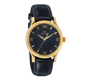 Titan Men's Watch Analog, Black Dial With Black Leather Strap, 1580YL03