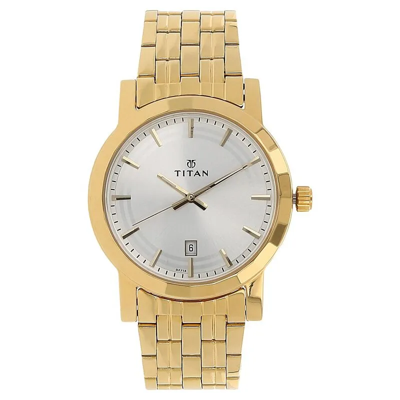 Titan Men's Watch Analog Silver Dial With Gold Stainless Steel Band, 1703YM01