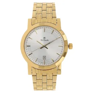 Titan Men's Watch Analog Silver Dial With Gold Stainless Steel Band, 1703YM01