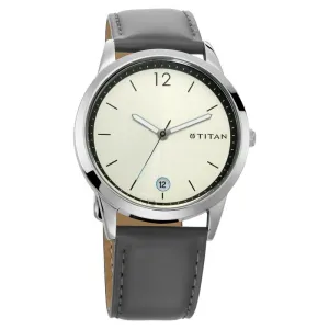 Titan Men's Watch Analog Silver Dial With Grey Leather Strap, 1806SL03