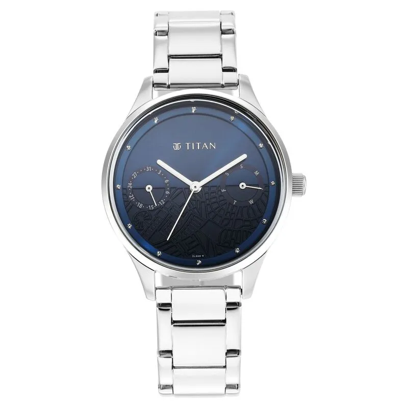 Titan Women's Watch Analog Blue Dial With Silver Stainless Steel Band, 2670SM10