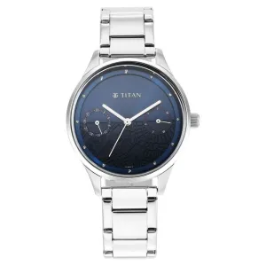 Titan Women's Watch Analog Blue Dial With Silver Stainless Steel Band, 2670SM10
