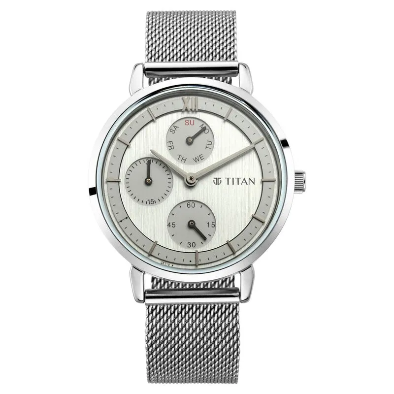 Titan Workwear Women's Watch Analog Silver Dial With Silver Stainless Steel Band, 2652SM01