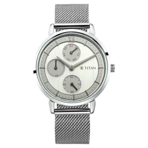 Titan Workwear Women's Watch Analog Silver Dial With Silver Stainless Steel Band, 2652SM01