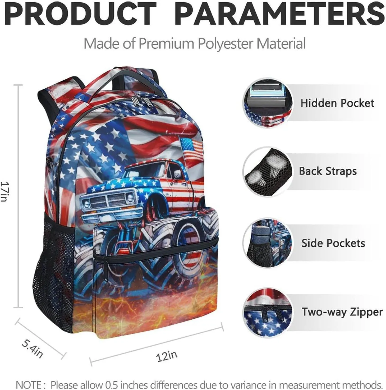 Toddler Truck Backpack for Kids - 17 Inch Large Capacity Kids Backpacks - Toddler School Backpacks for Boys