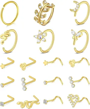 TOKRING 18G 20G 22G Nose Rings Hoops Nose Rings Studs for Nose Piercings Surgical Steel Nose Piercing jewelry for Women Men