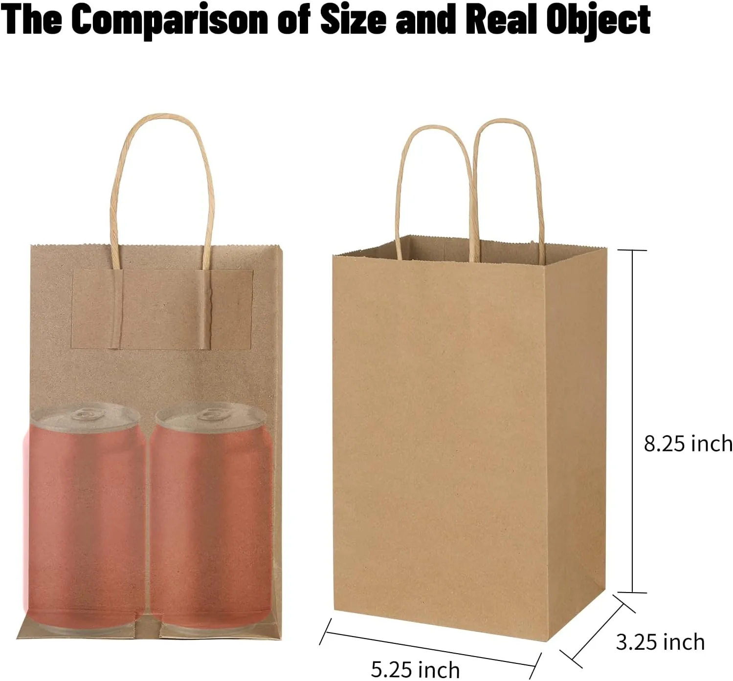 Toovip 25 Pack 5.25x3.25x8.25 Inch Small Plain Brown Kraft Paper Bags with Handles Bulk, Gift Bags for Favor Grocery Retail Party Birthday Shopping Business Goody Craft Merchandise Take Out Sacks