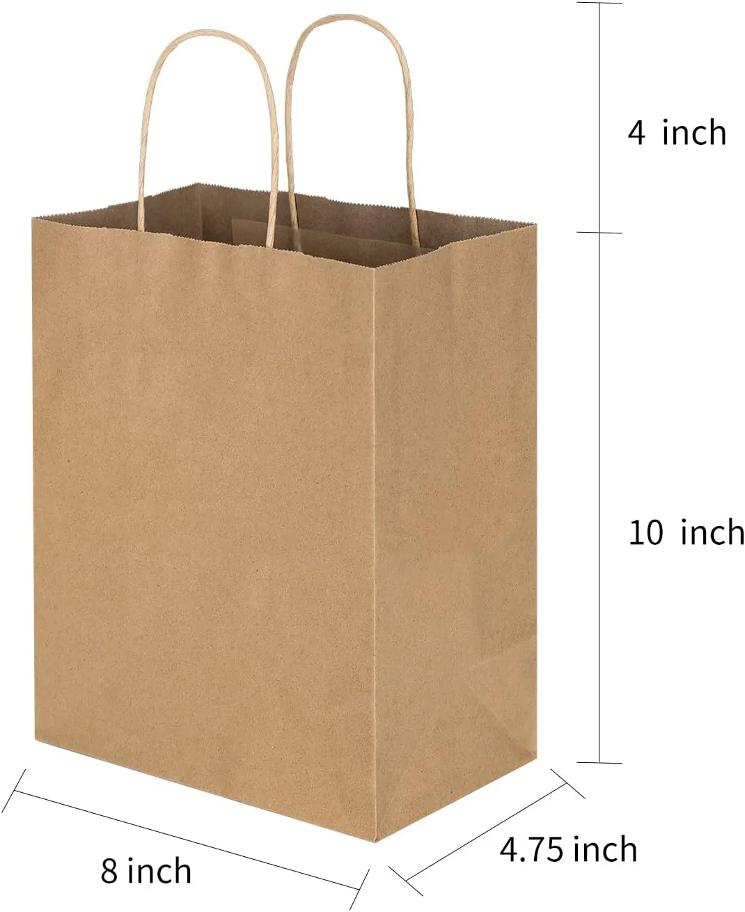 Toovip 25 Pack 8x4.75x10 Inch Medium Plain Brown Kraft Paper Bags with Handles Bulk, Gift Wrap Bags for Favors Grocery Retail Party Birthday Shopping Business Goody Craft Merchandise Take Out Sacks