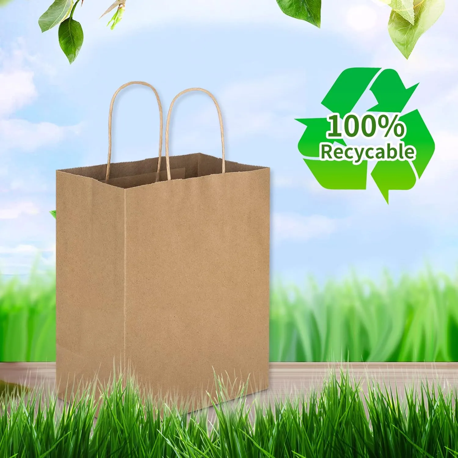 Toovip 25 Pack 8x4.75x10 Inch Medium Plain Brown Kraft Paper Bags with Handles Bulk, Gift Wrap Bags for Favors Grocery Retail Party Birthday Shopping Business Goody Craft Merchandise Take Out Sacks