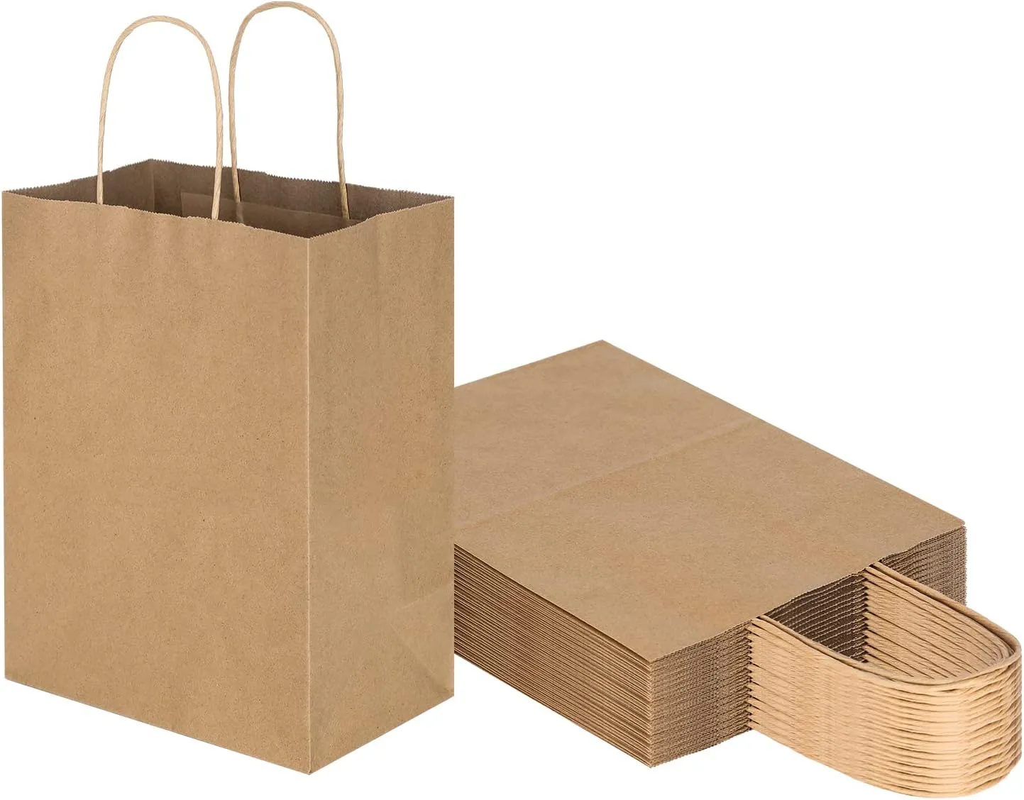 Toovip 25 Pack 8x4.75x10 Inch Medium Plain Brown Kraft Paper Bags with Handles Bulk, Gift Wrap Bags for Favors Grocery Retail Party Birthday Shopping Business Goody Craft Merchandise Take Out Sacks