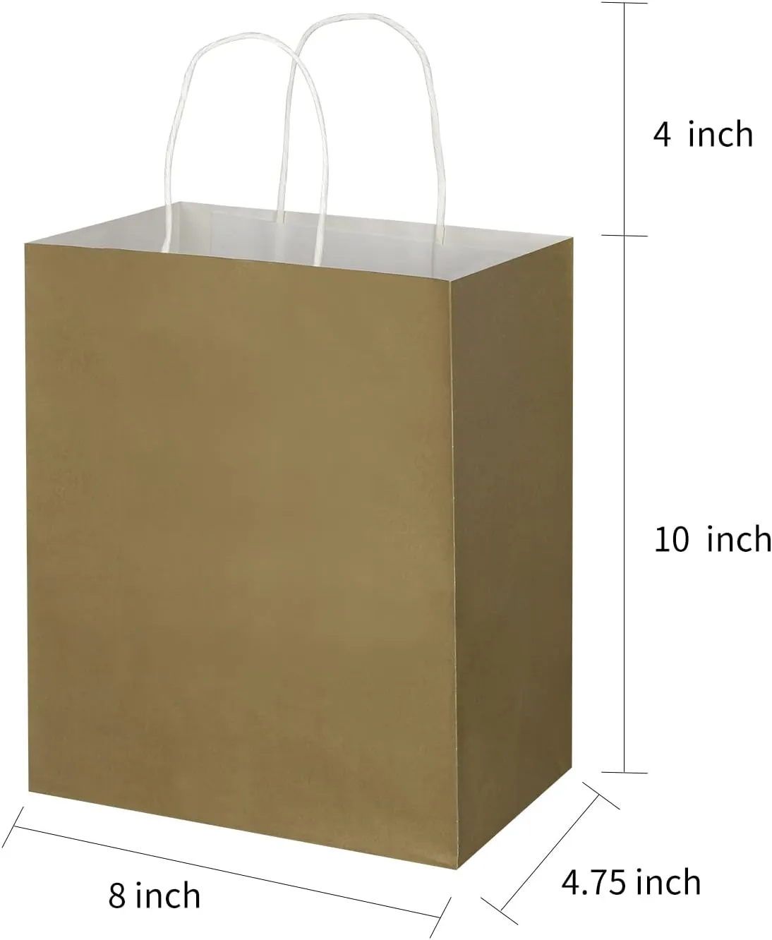 Toovip 50 Pack 8x4.75x10 Inch Medium Gold Kraft Paper Bags with Handles Bulk, Gift Wrap Bags for Favors Grocery Retail Party Birthday Shopping Business Goody Craft Merchandise Take Out Sacks