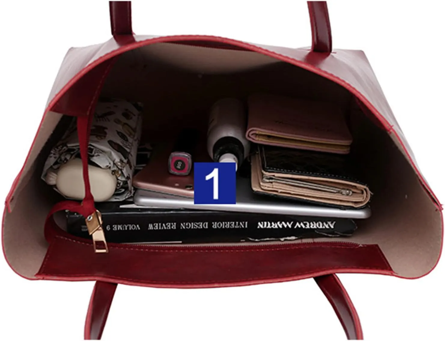 Tote Bag For Women 4 Packet Solid Color Leather Handbags Shoulder Bags Crossbody Hobo Work Bags Travel