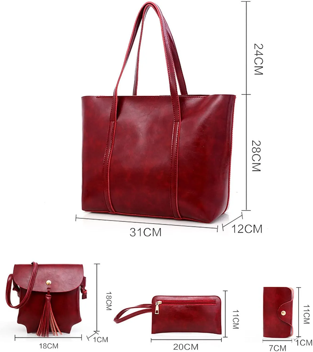 Tote Bag For Women 4 Packet Solid Color Leather Handbags Shoulder Bags Crossbody Hobo Work Bags Travel