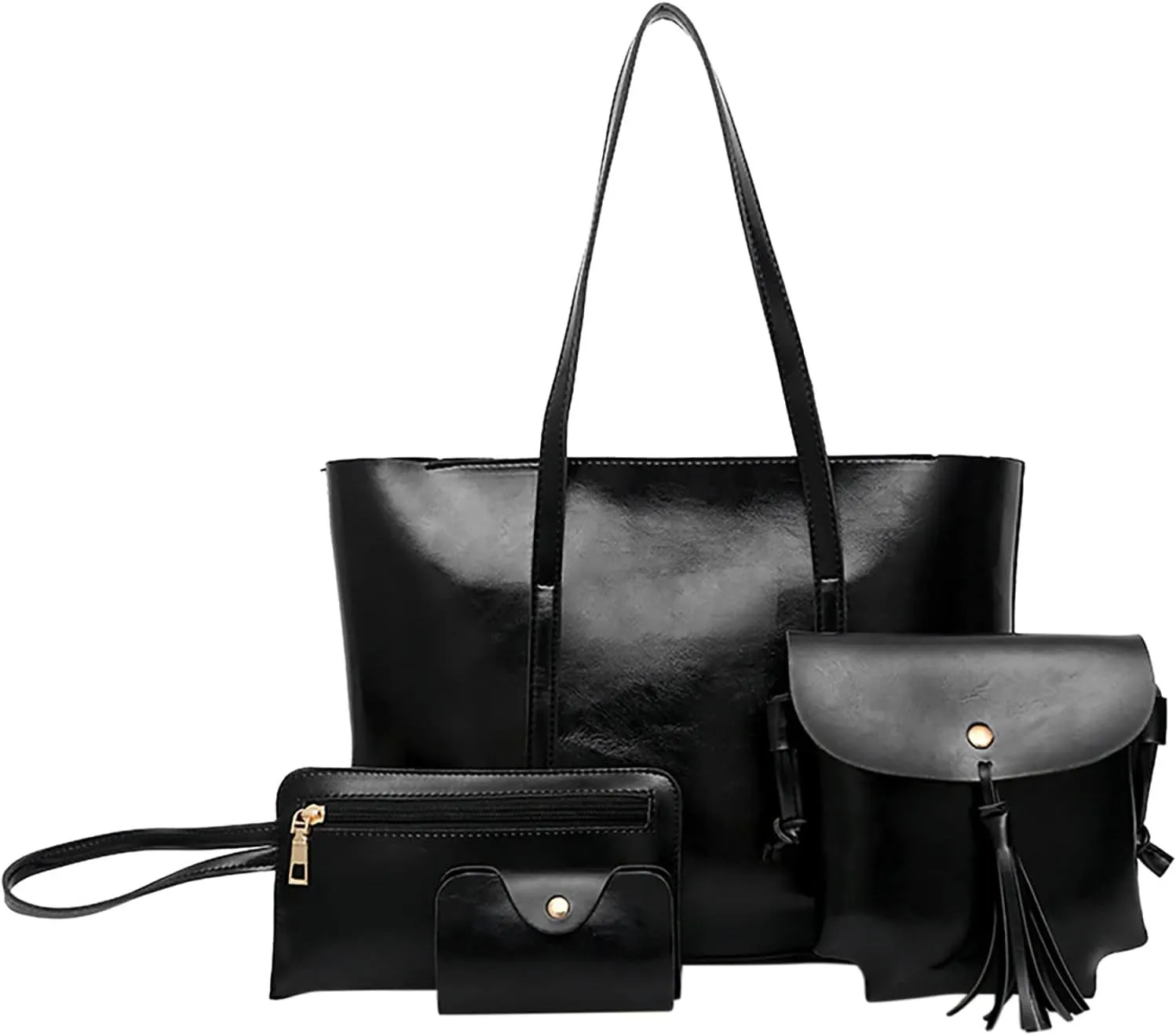 Tote Bag For Women 4 Packet Solid Color Leather Handbags Shoulder Bags Crossbody Hobo Work Bags Travel