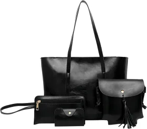 Tote Bag For Women 4 Packet Solid Color Leather Handbags Shoulder Bags Crossbody Hobo Work Bags Travel