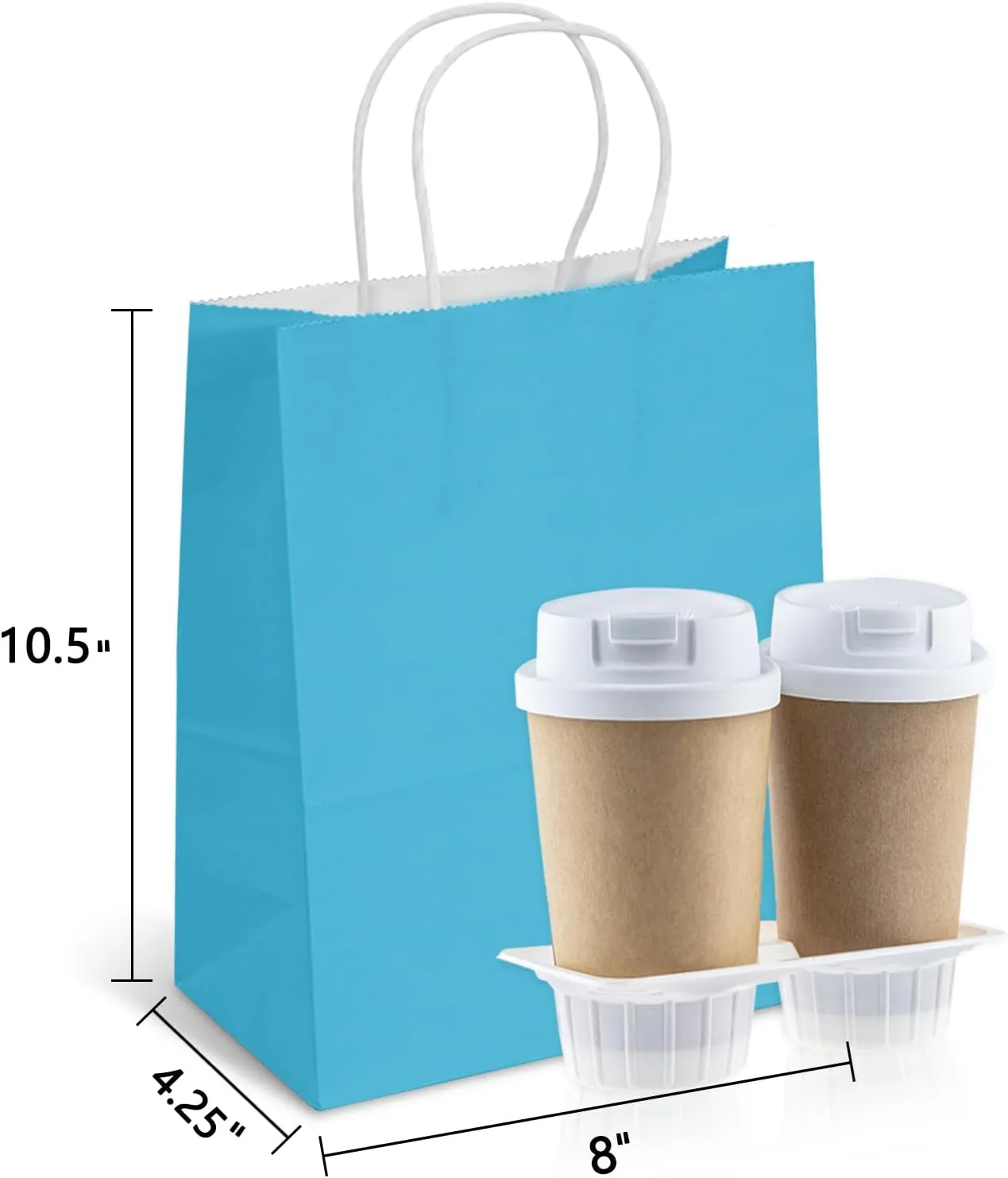 TOWRAP Blue Gift Bags - 100 Pcs, 8x4.25x10.5 Inch Kraft Paper Bags with Handles for Shopping, Parties, Retail, Merchandise, Favors