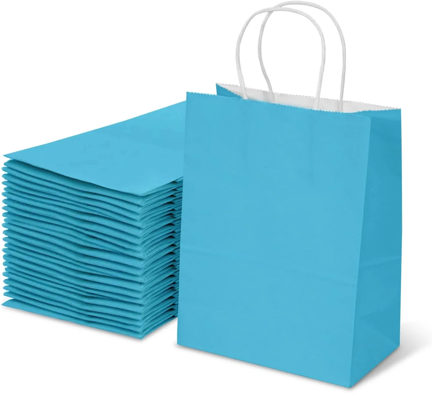 TOWRAP Blue Gift Bags - 100 Pcs, 8x4.25x10.5 Inch Kraft Paper Bags with Handles for Shopping, Parties, Retail, Merchandise, Favors