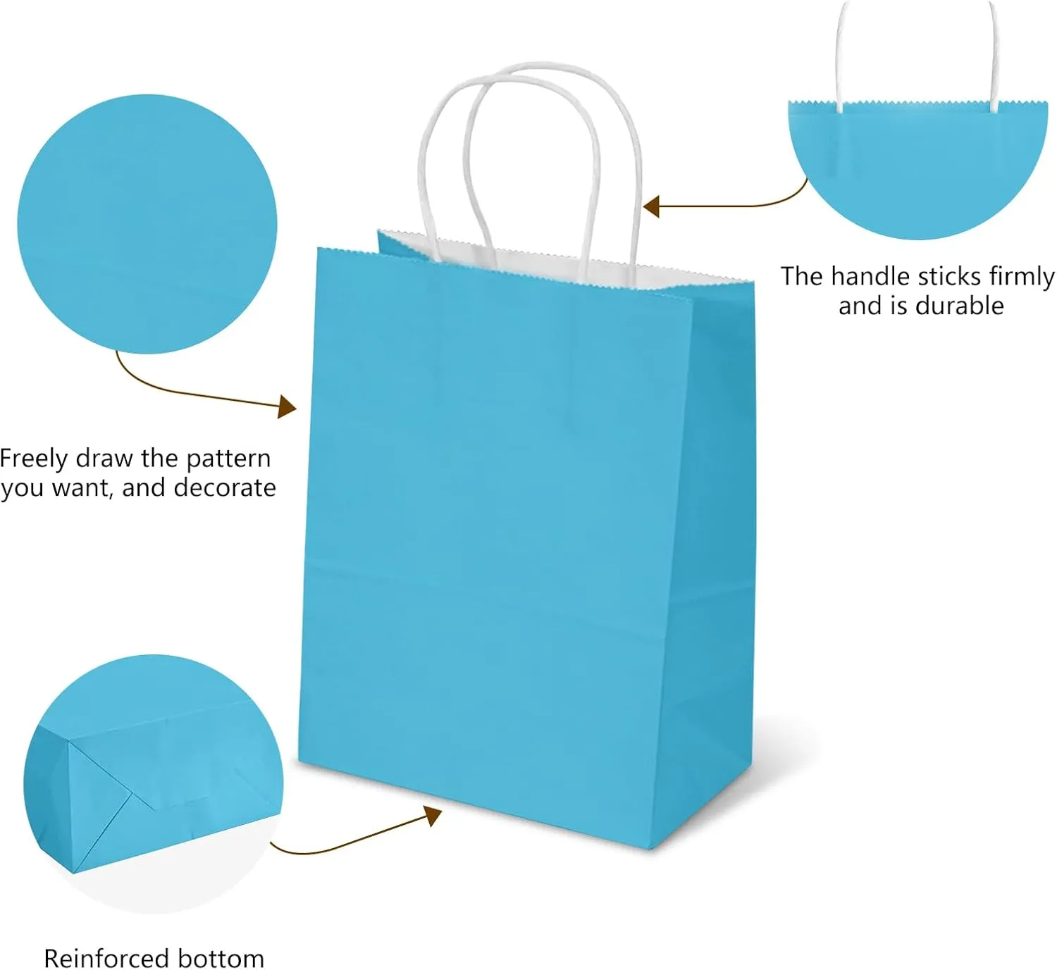 TOWRAP Blue Gift Bags - 100 Pcs, 8x4.25x10.5 Inch Kraft Paper Bags with Handles for Shopping, Parties, Retail, Merchandise, Favors