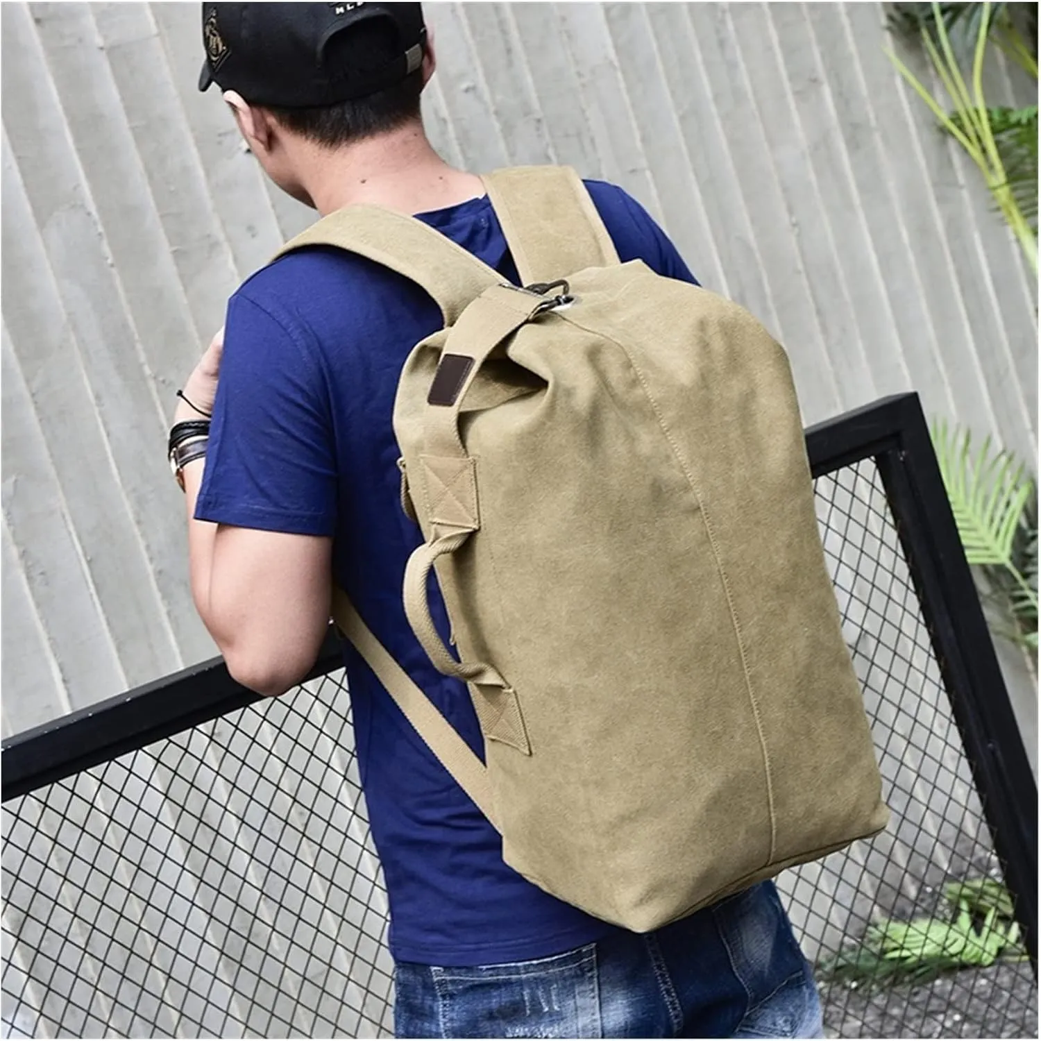 Travel Backpack for Men Large Capacity Handbag Quality Canvas Bucket Shoulder Bags for Men Backpacks(Green,22 * 12 * 8in)