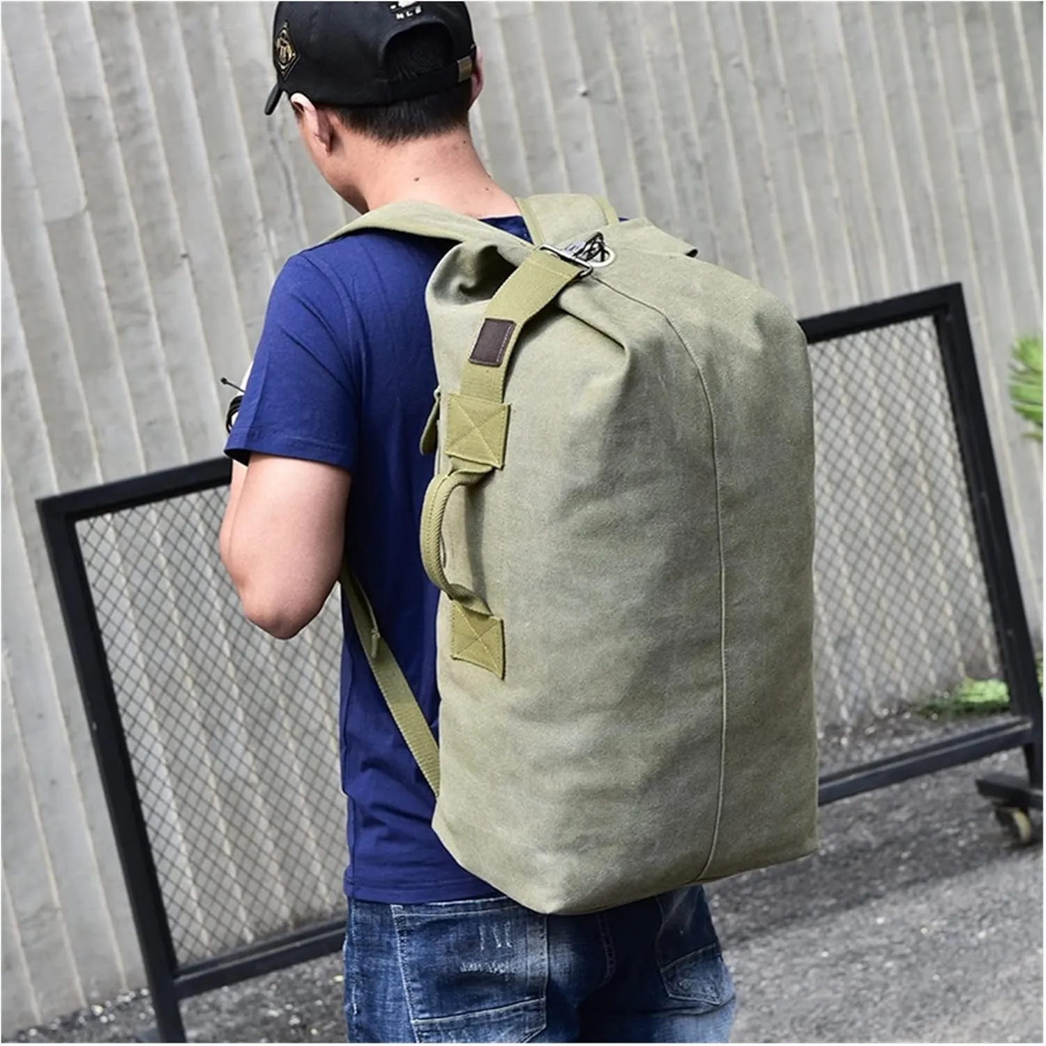 Travel Backpack for Men Large Capacity Handbag Quality Canvas Bucket Shoulder Bags for Men Backpacks(Green,22 * 12 * 8in)
