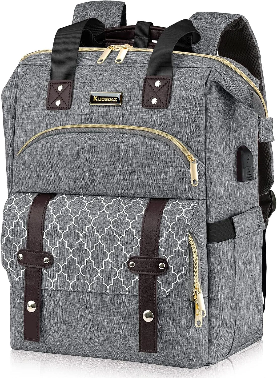 Travel Backpack for Women Men, Large Wide Open Womens Backpack for Work, Water Resistant Collage Backpack with USB Port, 17.3 Inch School Bookbag Computer Bag for Doctor Teacher Nurse, Grey