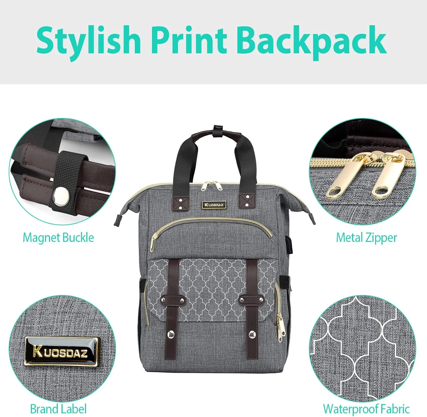 Travel Backpack for Women Men, Large Wide Open Womens Backpack for Work, Water Resistant Collage Backpack with USB Port, 17.3 Inch School Bookbag Computer Bag for Doctor Teacher Nurse, Grey
