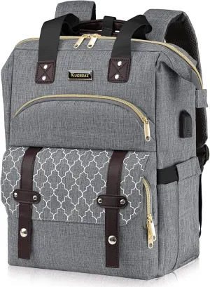 Travel Backpack for Women Men, Large Wide Open Womens Backpack for Work, Water Resistant Collage Backpack with USB Port, 17.3 Inch School Bookbag Computer Bag for Doctor Teacher Nurse, Grey