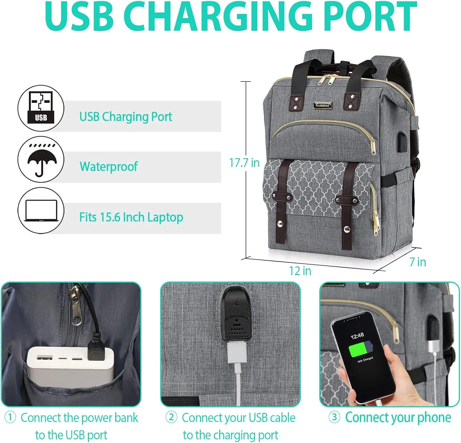 Travel Backpack for Women Men, Large Wide Open Womens Backpack for Work, Water Resistant Collage Backpack with USB Port, 17.3 Inch School Bookbag Computer Bag for Doctor Teacher Nurse, Grey