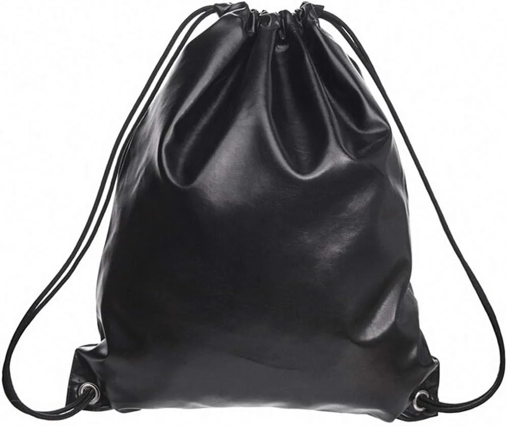 Unisex Solid Backpack Bucket Shoulder Bags Leather Girls Draw Pocket Black 12 inches