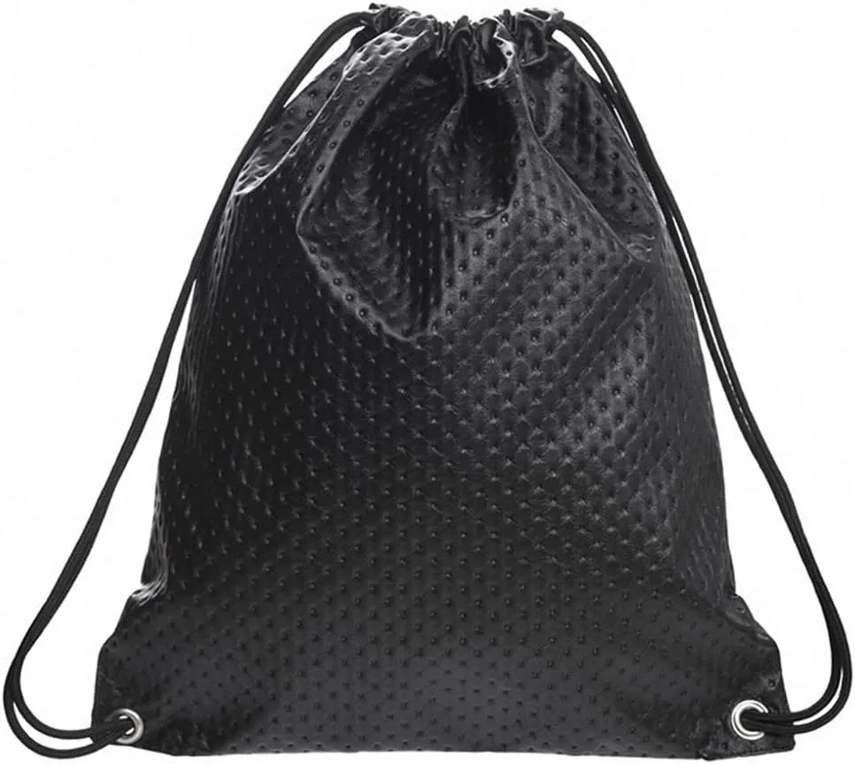Unisex Solid Backpack Bucket Shoulder Bags Leather Girls Draw Pocket Dark Grey 12 inches