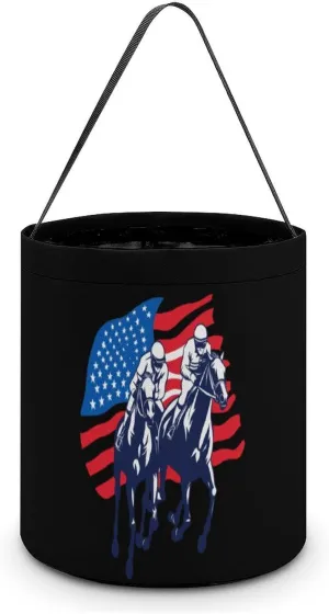 USA Flag Horse Racing Equestrian Halloween Candy Bag Candy Tote Bucket Gift Bags Party Supplies for Women Men