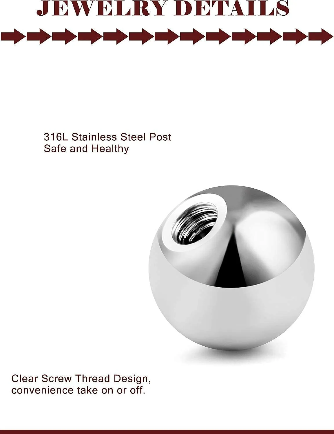 VCMART 16G 18G Replacement Balls Externally Threaded Piercing Balls for Lip Septum Nose Cartilage Tragus Helix Daith Rook Ear Piercing Jewelry 2.5-8mm Surgical Stainless Steel Metal Balls Silver